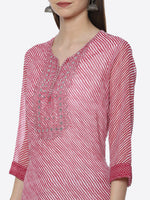 Thumbnail for Biba Women Pink Striped Sequinned Kurta with Palazzos & With Dupatta - Distacart