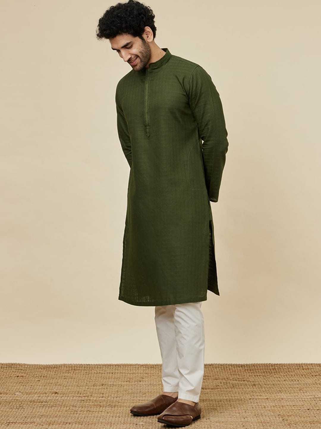 Manyavar Ethnic Motifs Woven Design Pure Cotton Kurta with Pyjamas - Distacart