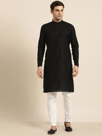 Thumbnail for Sojanya Men Black Solid Straight Kurta - Distacart