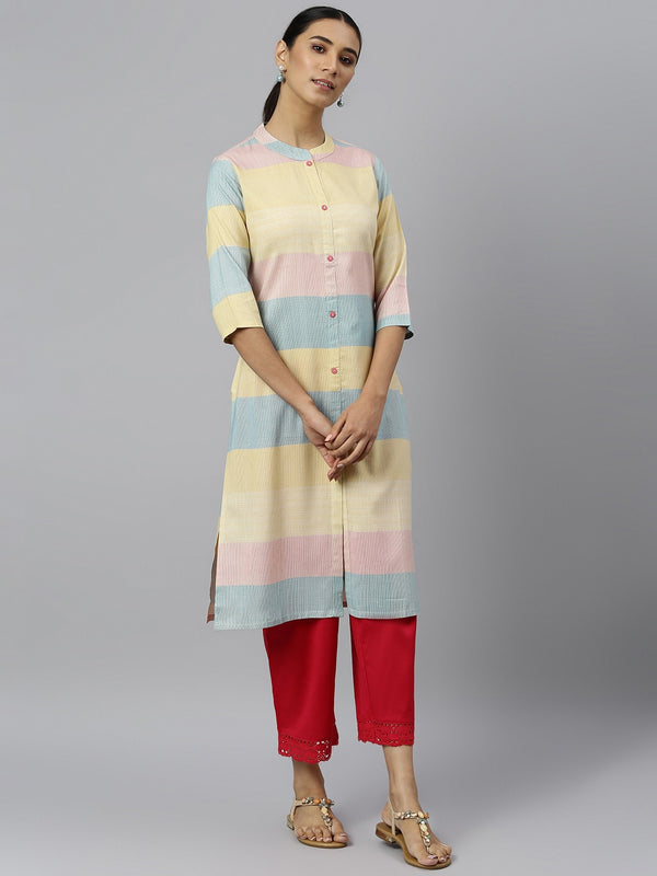 Khushal K Women Colourblocked Cotton Kurta - Distacart