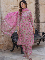 Thumbnail for Kalini Floral Printed Regular Pure Cotton Kurta With Trousers & Dupatta - Distacart