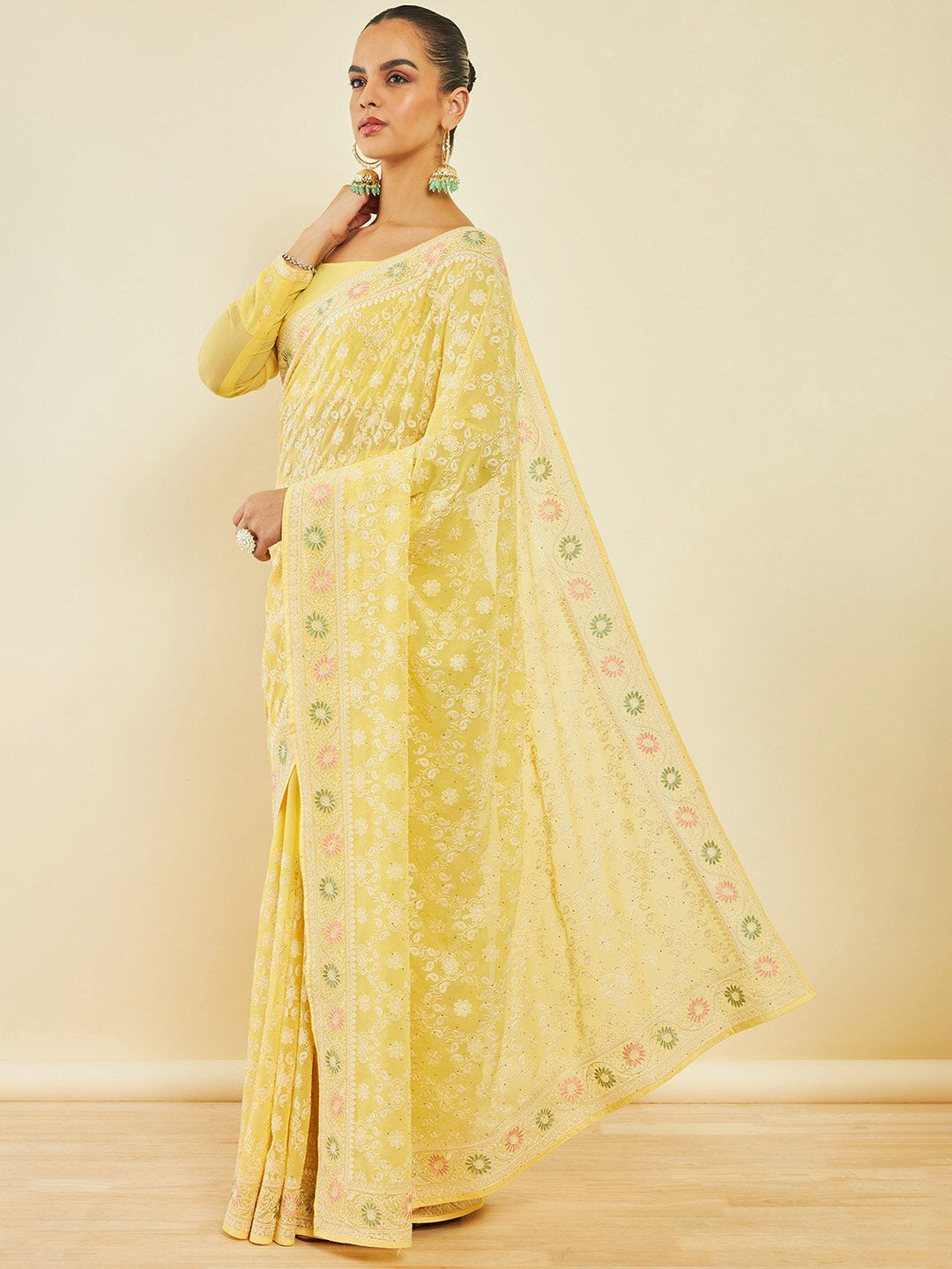Soch Ethnic Motifs Embroidered Saree - Distacart