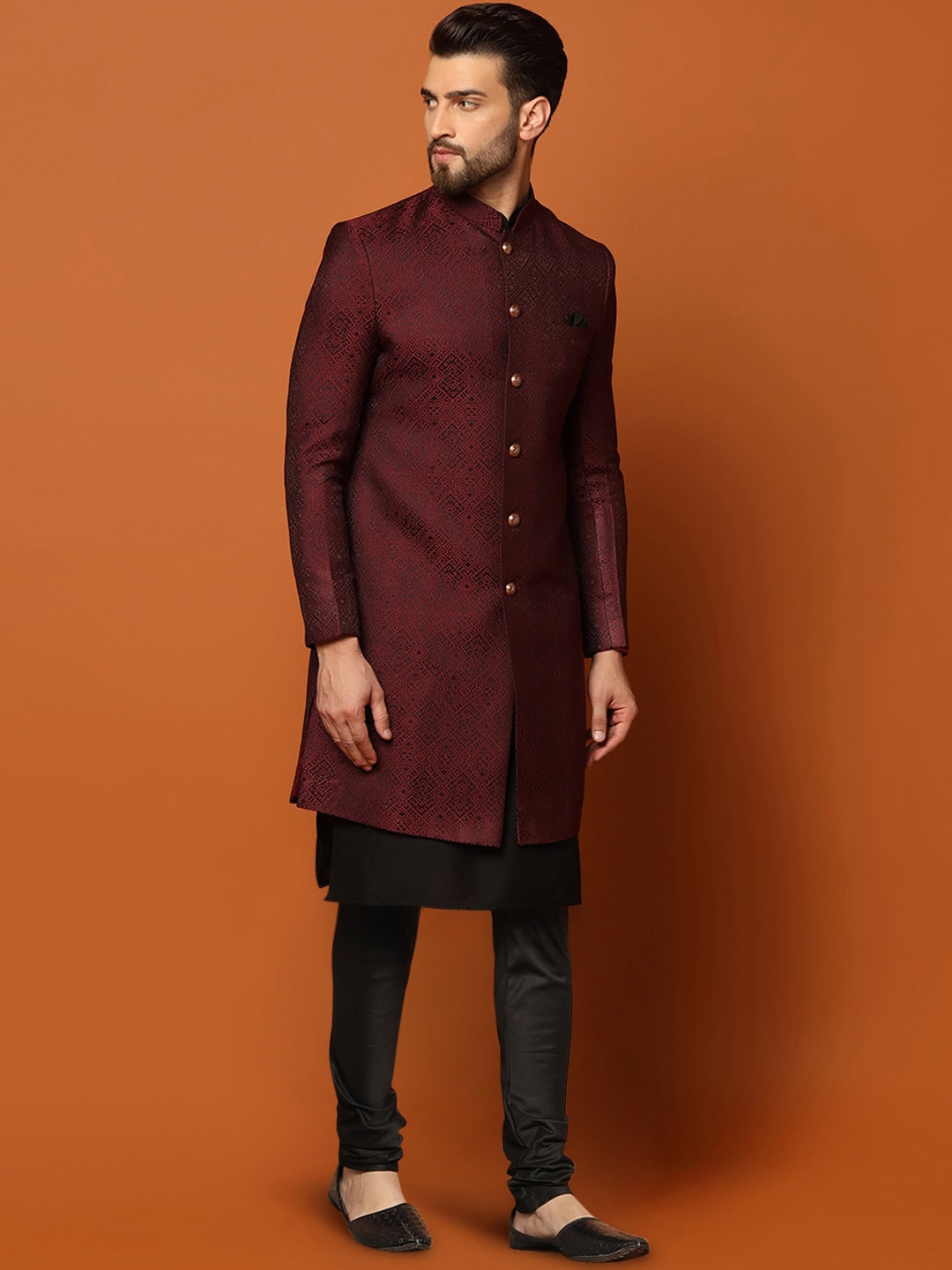 KISAH Printed Mandarin Collar Cotton Sherwani Set - Distacart