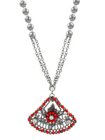 Thumbnail for Cardinal Women Oxidised Silver-Plated Red Stone Studded & Beaded Jewellery Set - Distacart