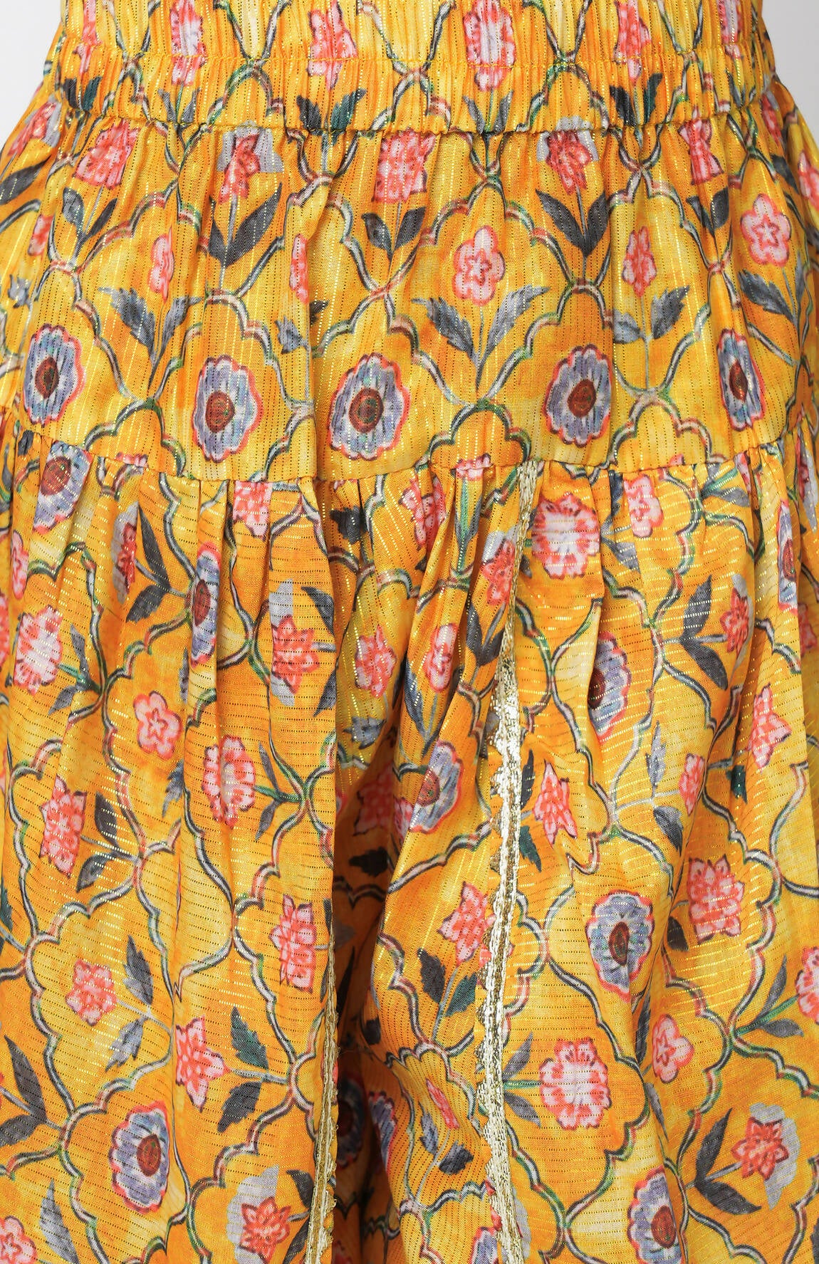 Lil Drama Golden Weaves Yellow Crop Top With Dhoti Co-Ordinate Set - Distacart