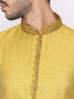 Thumbnail for Manyavar Men Yellow & White Self Design Kurta with Churidar - Distacart