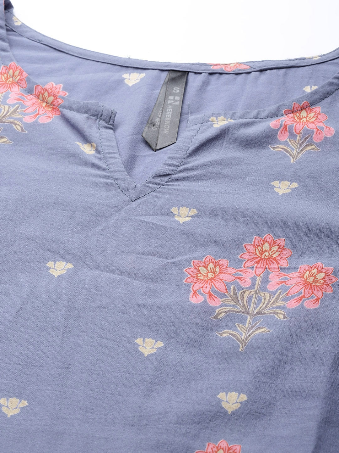 HERE&NOW Women Lavender & Pink Printed Pure Cotton Straight Kurta - Distacart