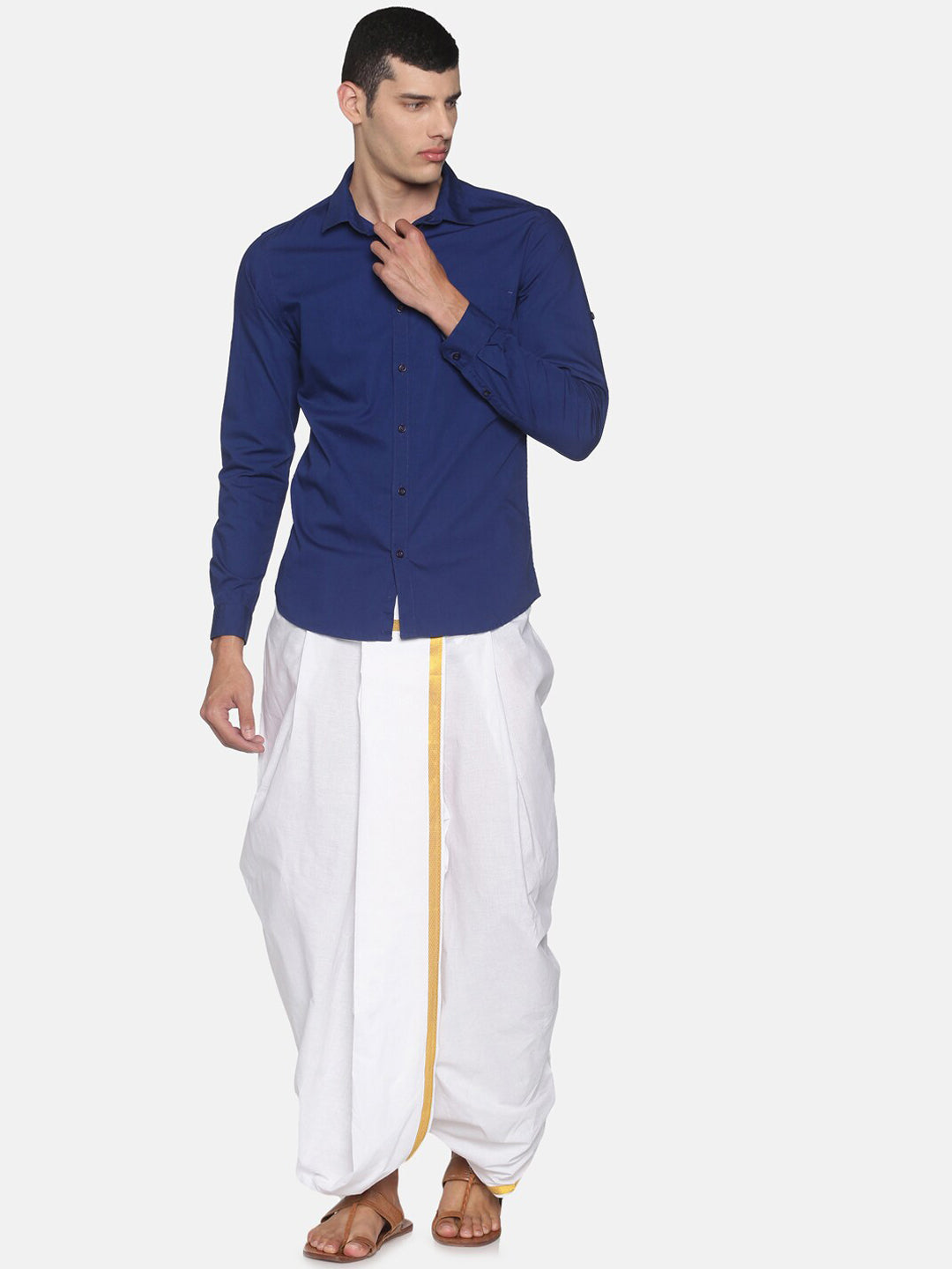 Sethukrishna Men White Solid Readymade Cotton Dhoti - Distacart
