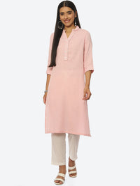 Thumbnail for Biba Women Plus Size Pure Cotton Striped Mandarin Collar Kurta - Distacart