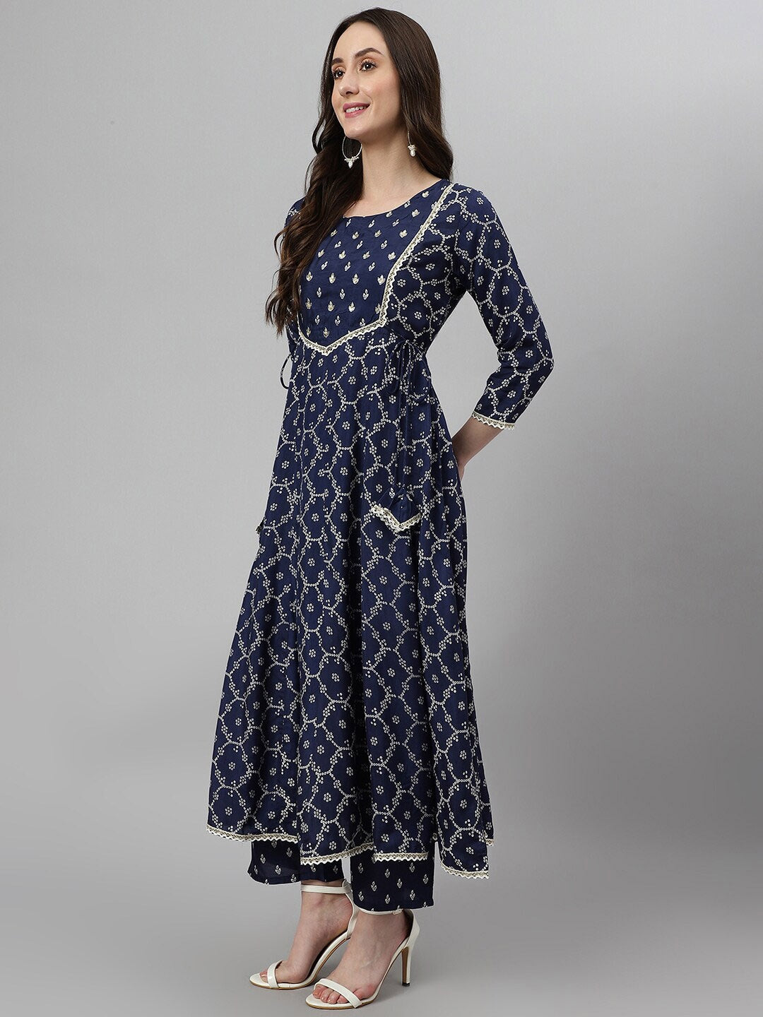 Khushal K Ethnic Motifs Printed Sequinned Kurta with Palazzos & Dupatta - Distacart