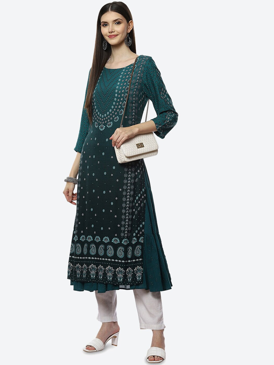 Biba Women Blue Ethnic Motifs Ethnic Printed Layered Kurta - Distacart