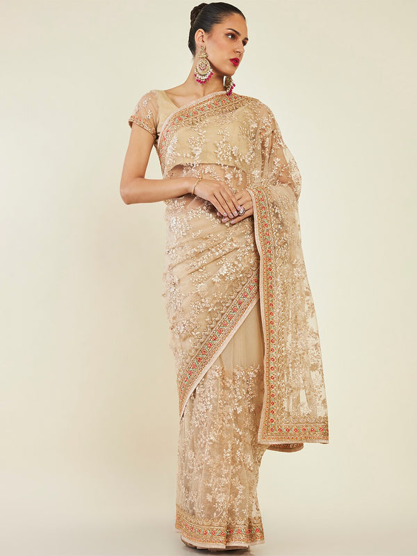 Soch Floral Embroidered Net Saree - Distacart