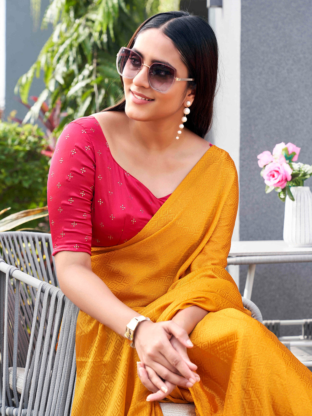 Tikhi Imli Woven Design Crepe Saree - Distacart