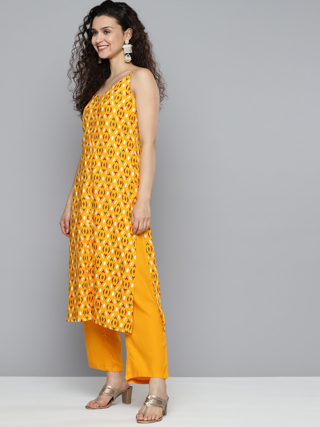 HERE&NOW Women Mustard Yellow Ethnic Motifs Printed Kurta with Trousers & With Dupatta - Distacart