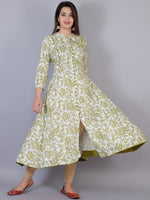 Thumbnail for Kalini Women Olive Green & White Floral Printed Floral Anarkali Kurta - Distacart