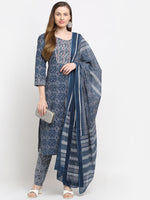 Thumbnail for Kalini Women Blue Ethnic Motifs Printed Pure Cotton Kurta with Trousers & With Dupatta - Distacart