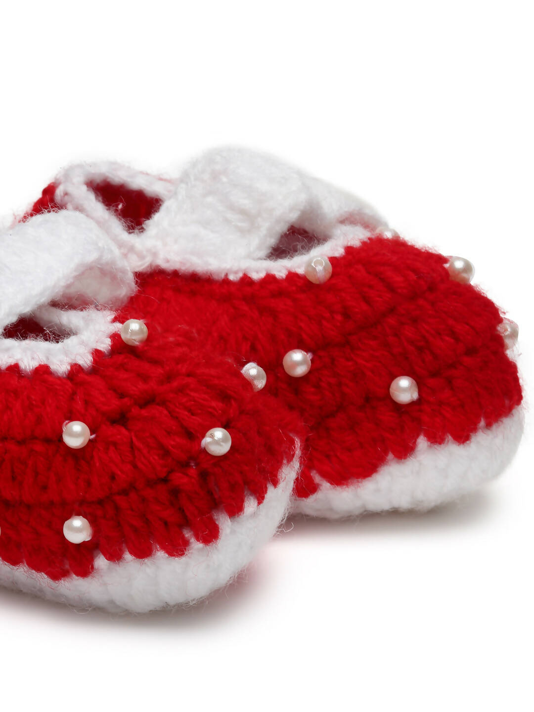 Chutput Kids Woollen Hand Knitted Self Desgin Detailed Booties - Red - Distacart