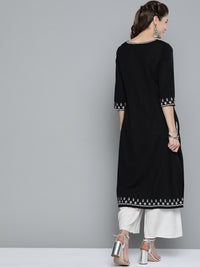 Thumbnail for HERE&NOW Women Black & White Geometric Embroidered Thread Work Kurta - Distacart