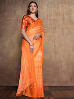 Thumbnail for Mitera Orange Embellished Sequinned Pure Chiffon Saree - Distacart