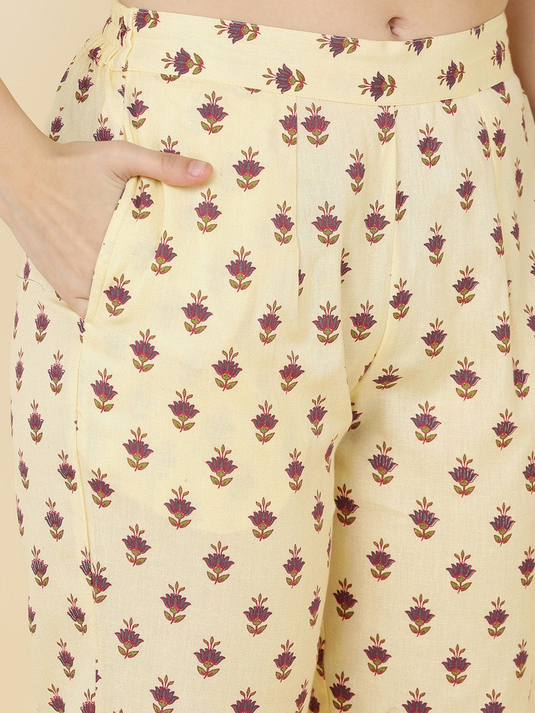 HERE&NOW Women Mustard Yellow Ethnic Motifs Printed Kurta with Trousers & With Dupatta - Distacart