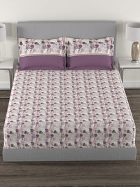 Thumbnail for MYTRIDENT Mauve White Floral Cotton 144 TC Queen Bedsheet With 2 Pillow Covers - Distacart