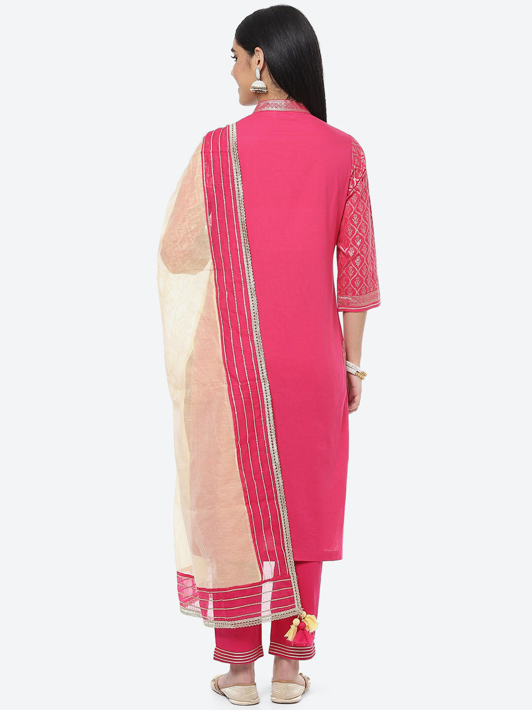 Biba Women Ethnic Motifs Printed Gotta Patti Kurta with Trousers & With Dupatta - Distacart