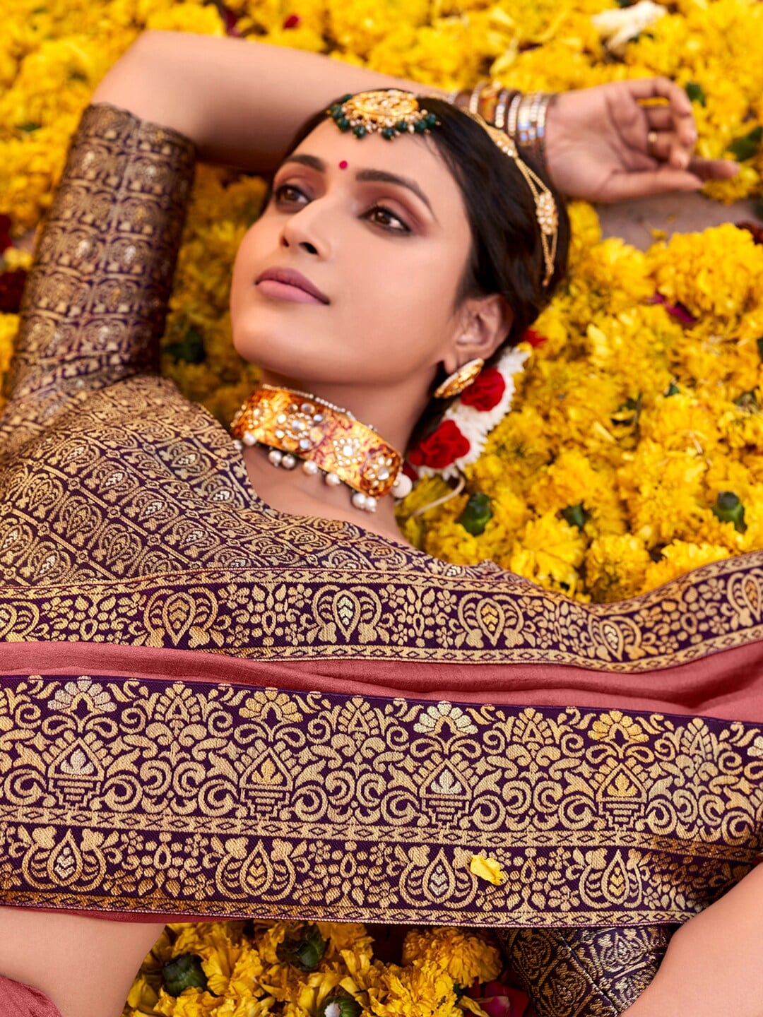 Saree Mall Zari Mauve & Purple Silk Blend Sarees - Distacart