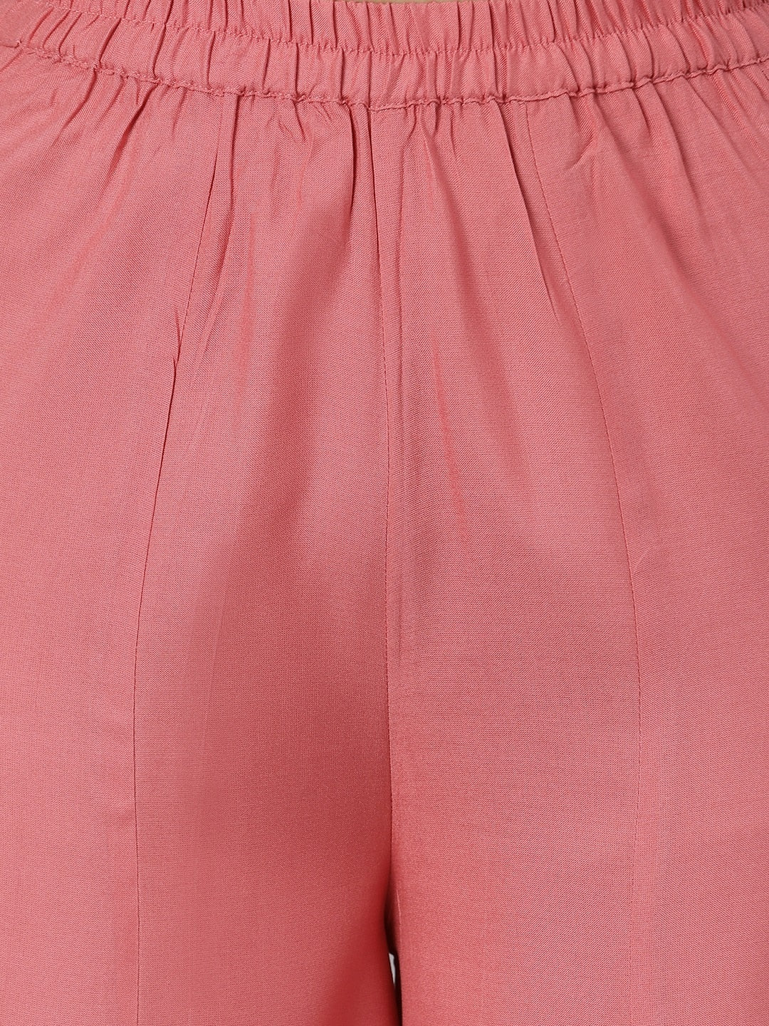 Khushal K Women Peach-Coloured Yoke Design Kurta with Palazzos - Distacart