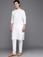 Thumbnail for Manyavar Men White Solid Kurta with Pyjamas - Distacart