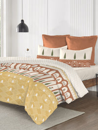 Thumbnail for MYTRIDENT Road To Jaipur Brown Cotton 210 TC King Bedsheet & 2 Pillow Covers - Distacart