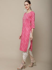 Thumbnail for Sangria Women Pink Leheriya Striped Kurta - Distacart