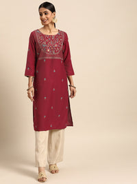 Thumbnail for Sangria Women Red Yoke Design Sequined Kurta - Distacart
