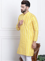 Thumbnail for Sojanya Men Yellow & White Ethnic Motifs Embroidered Straight Kurta - Distacart