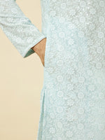 Thumbnail for Manyavar Floral Chikankari Embroidered Regular Thread Work Kurta With Pyjamas - Distacart