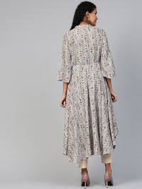 Thumbnail for Biba Women Coffee Brown & Off-White Printed A-Line Kurta with Printed Layer - Distacart
