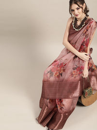 Thumbnail for Saree Mall Mauve & Red Organza Block Print Saree - Distacart
