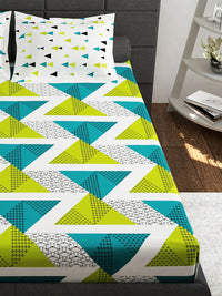 Thumbnail for Story@home Ventura Green Geometric 152 TC Cotton Queen Bedsheet With 2 Pillow Covers - Distacart