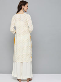 Thumbnail for HERE&NOW Women Off-White & Mustard Yellow Geometric Printed Straight Kurta - Distacart