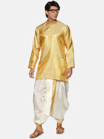 Thumbnail for Sethukrishna Men Cream & Golden Solid Dhoti - Distacart