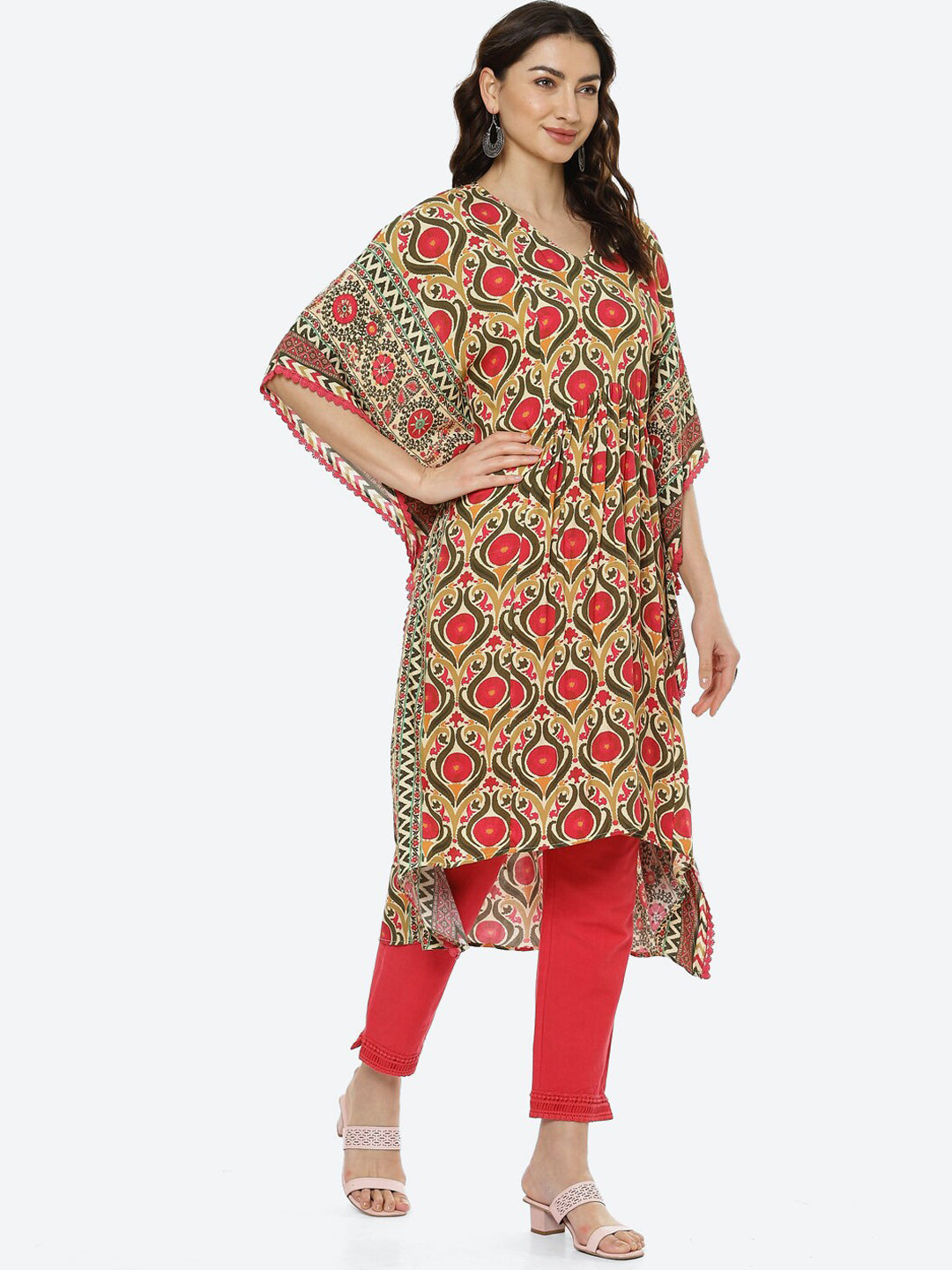 Biba Women Pink Floral Printed Pure Cotton Kurta with Trousers - Distacart