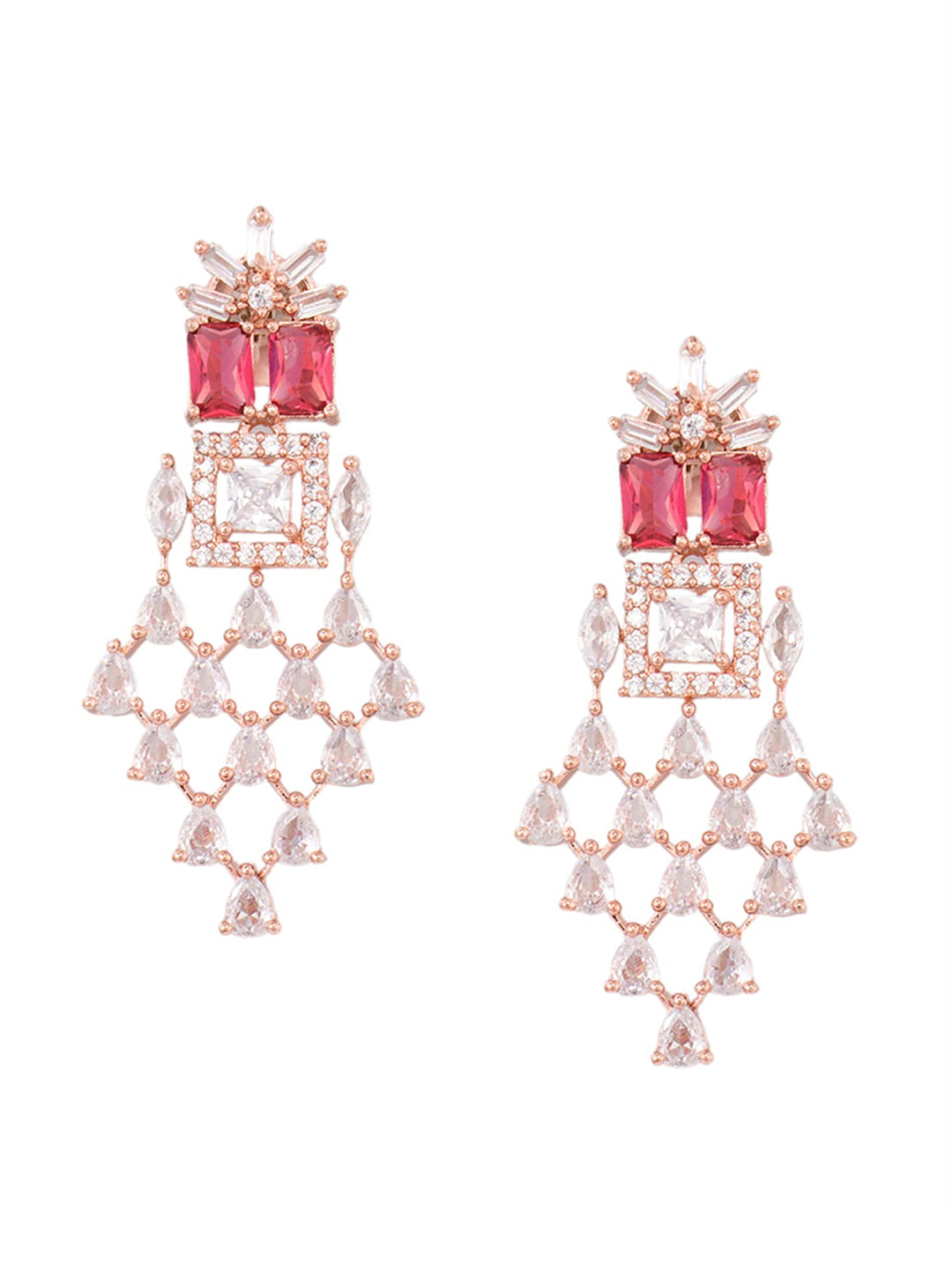 Saraf RS Jewellery Rose Gold-Plated & Red AD & CZ-Studded Contemporary Jewellery Set - Distacart