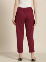 Thumbnail for Jaipur Kurti Women Maroon Solid Cropped Easy Wash Regular Trousers - Distacart