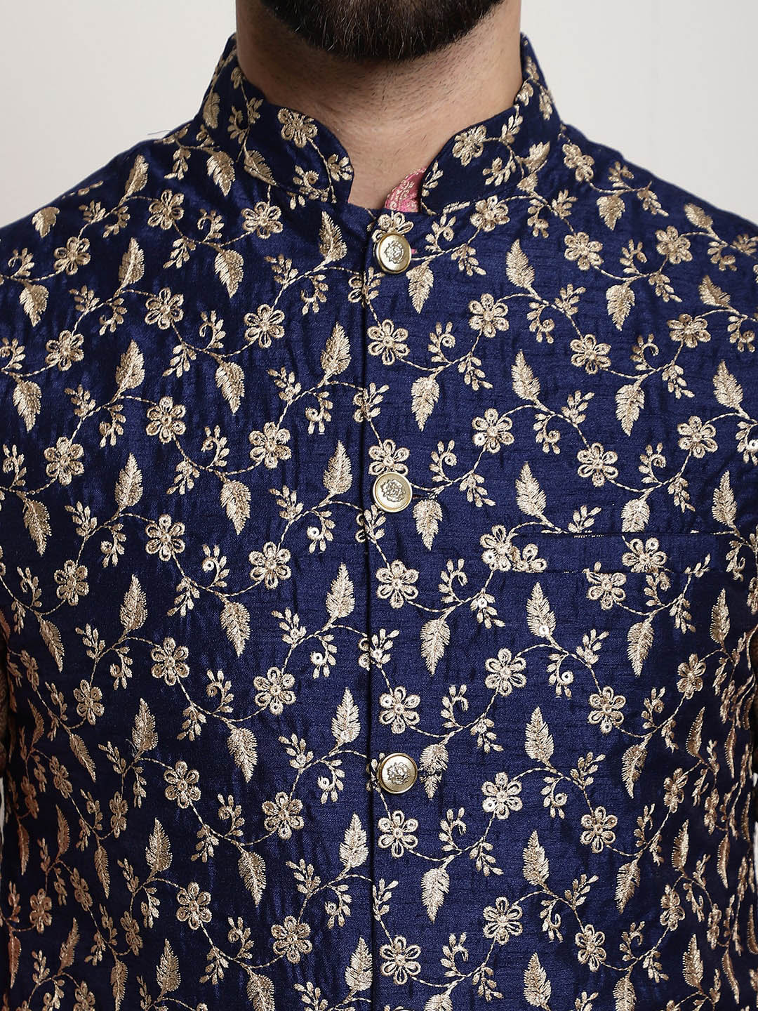 Sojanya Woven Design Mandarin Collar Kurta with Churidar & Nehru Jacket - Distacart