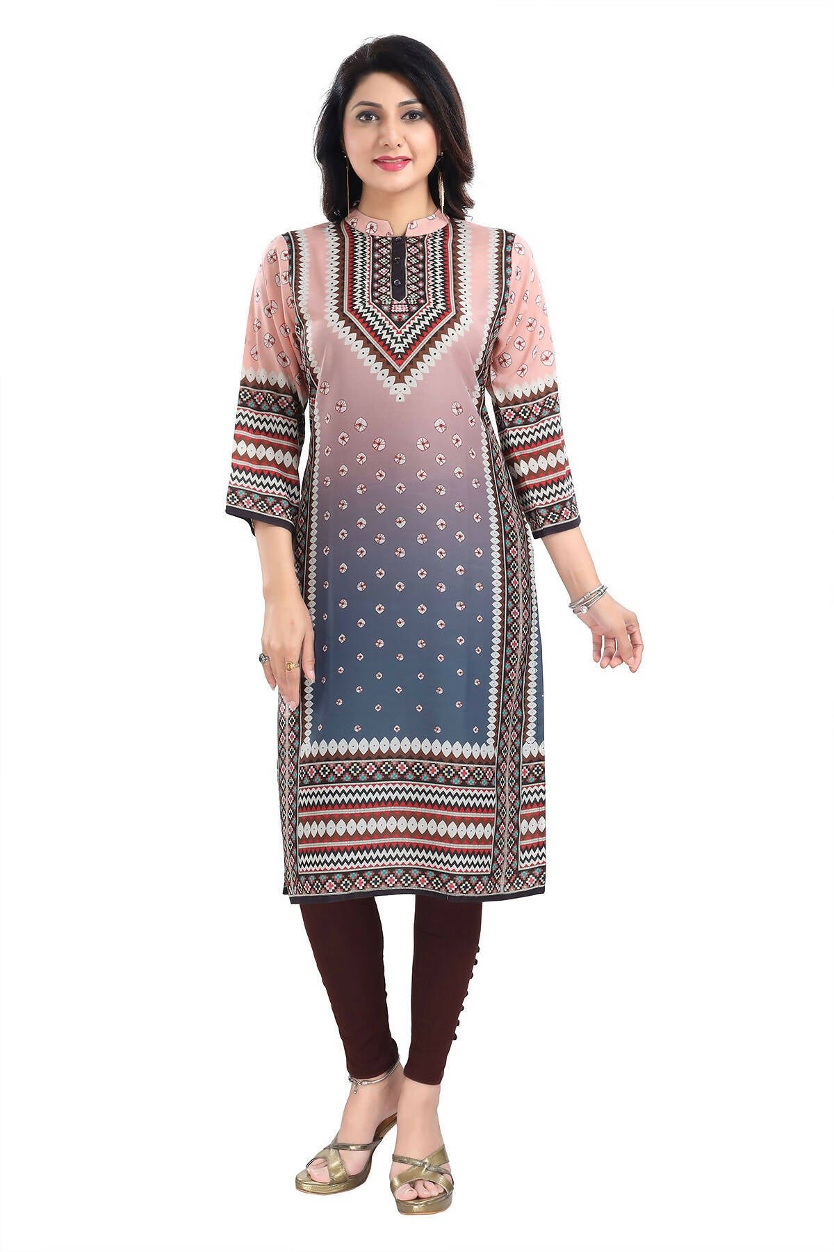 Snehal Creations Pinky Peach Designer Digital Print Masleen Fabric Long Kurti Tunic - Distacart