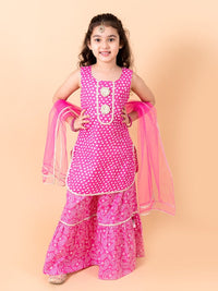 Thumbnail for Girls Purple Ethnic Motifs Printed Pure Cotton Kurta With Sharara With Dupatta - Mini Marvels - Distacart