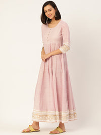 Thumbnail for HERE&NOW Women White And Pink Polka Dot Print Cotton Anarkali Kurta With Dupatta - Distacart