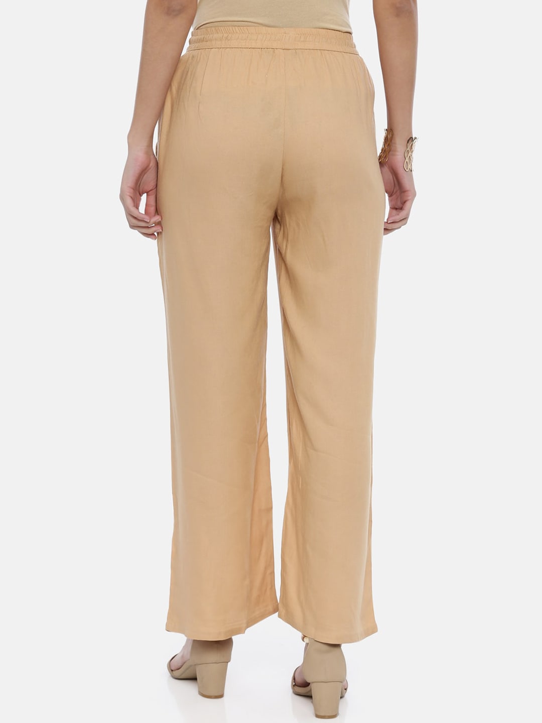 Souchii Beige Solid Flared Palazzos - Distacart