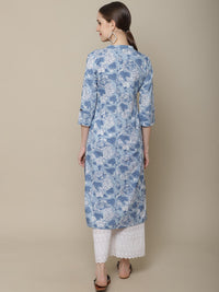 Thumbnail for Sangria Women Blue & White Cotton Floral Printed Kurta - Distacart
