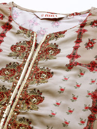 Thumbnail for Biba Women Grey & Red Floral Printed Extended Sleeves Kurta - Distacart