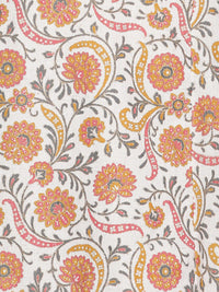 Thumbnail for HERE&NOW White & Yellow Floral Printed Sequined Cotton Kurta - Distacart